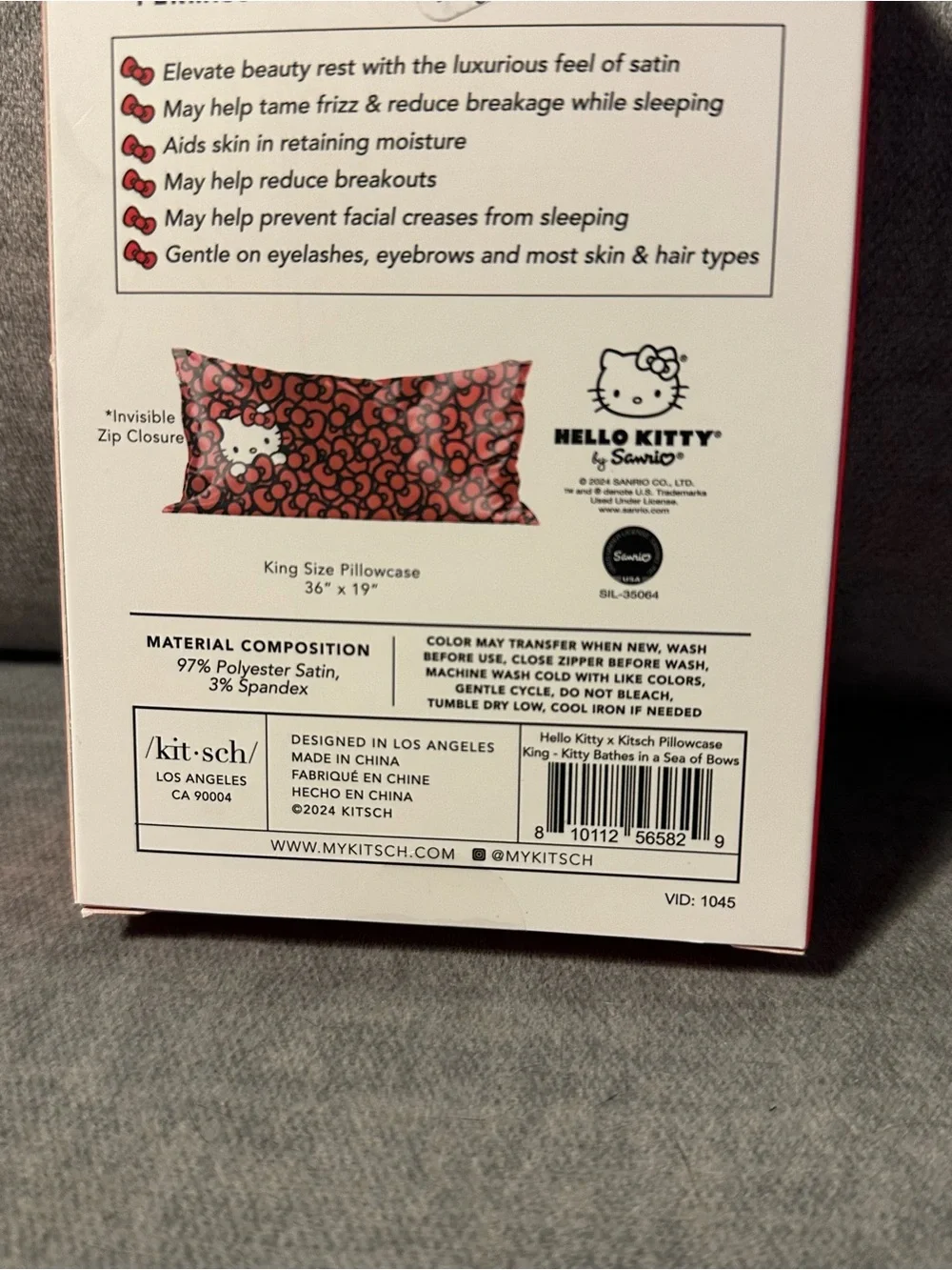 NIB KITSCH x Hello Kitty & Bows Satin King size Pillowcase